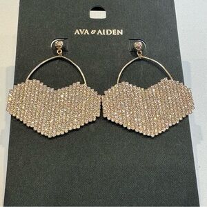 Ava & Aiden Gold Tone Rhinestones Heart Earrings Statement Post New Love Bridal